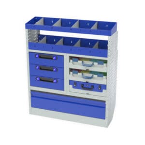 Gevarenbord voor bedrijfswagens met meerdere opbergvakken, ideaal voor organisatie en veiligheid.