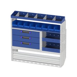 Veiligheidsopslagkast met opbergvakken en lades voor bedrijfswageninrichting.