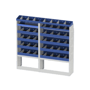 Robuuste georganiseerde ladeblok voor bedrijfswagens, ideaal voor functionaliteit en overzicht.