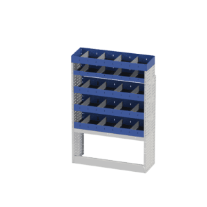 - Alt tekst: Moderne blauwe en grijze professionele opbergkast voor bedrijfswagens, ideaal voor organisatie en opslag.