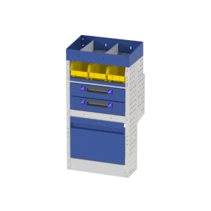 Veiligheidsopbergkast voor bedrijfswagen, robuuste en praktische vakken, ideaal voor gereedschap en kleine onderdelen in bedrijfsauto's.
