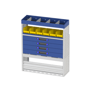Geoptimaliseerde bedrijfswageninrichting met praktische opbergvakken en lades voor efficiënt werken.