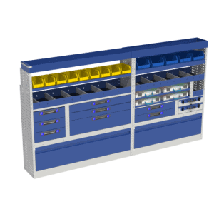 Luchtkastensysteem en opbergoplossingen voor bedrijfswagens, ideaal voor efficiënte organisatie en maximale benutting van de ruimte.