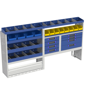 Optimale bedrijfswagen inrichting met uitgebreide opbergsystemen voor gerichte opslag en organisatie. Geschikt voor professionele vervoersoplossingen voor verschillende industriesectoren.
