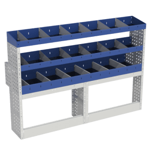2. Opbergkast voor bedrijfswagens met meerdere uitneembare vakken en stevige structuur, ideaal voor gereedschap en onderdelen in professioneel gebruik.