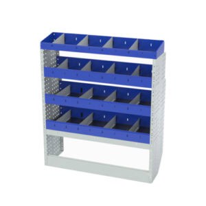 Binnenkast voor bedrijfswageninrichting met verschillende opbergvakken, ideaal voor goederen en gereedschap.