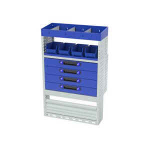 Robuuste blauwe gereedschapskast voor bedrijfswagens met meerdere laden en compartimenten, ideaal voor in organisatie en opslag in bedrijfsvoertuigen.