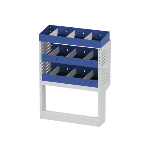 Hoge kwaliteit werkbank met opbergvakken voor bedrijfswagens, ideaal voor organisatie en opslag.