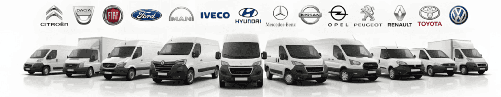 Diverse bedrijfswagens van topmerken, ideaal voor bedrijfsinrichting en logistiek, gepresenteerd onder het thema Automatische concepten.