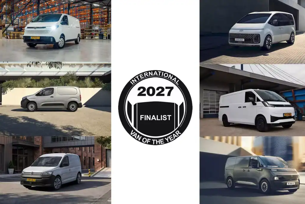 Verschillende bedrijfswagens die genomineerd zijn voor International Van of the Year 2027, geschikt voor diverse bedrijfsbehoeften.