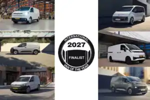 Verschillende bedrijfswagens die genomineerd zijn voor International Van of the Year 2027, geschikt voor diverse bedrijfsbehoeften.
